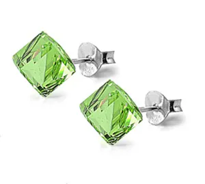 Sterling Silver Simple Cube Classic Minimalist Earrings Peridot CZ 925 New