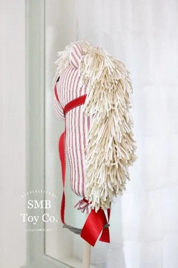 Stick Horse - Handcrafted Child's Toy - Classic Red Ticking & Cream