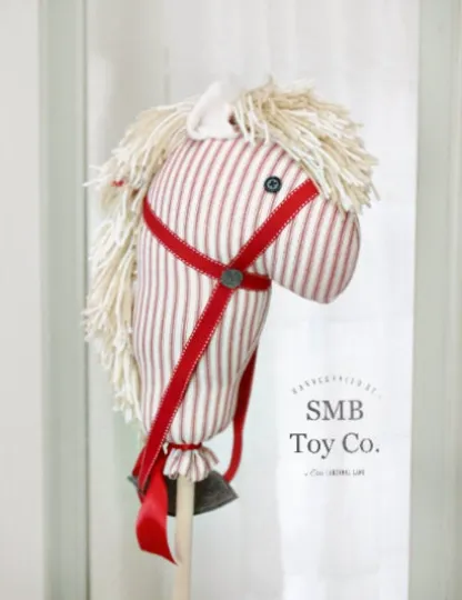 Stick Horse - Handcrafted Child's Toy - Classic Red Ticking & Cream