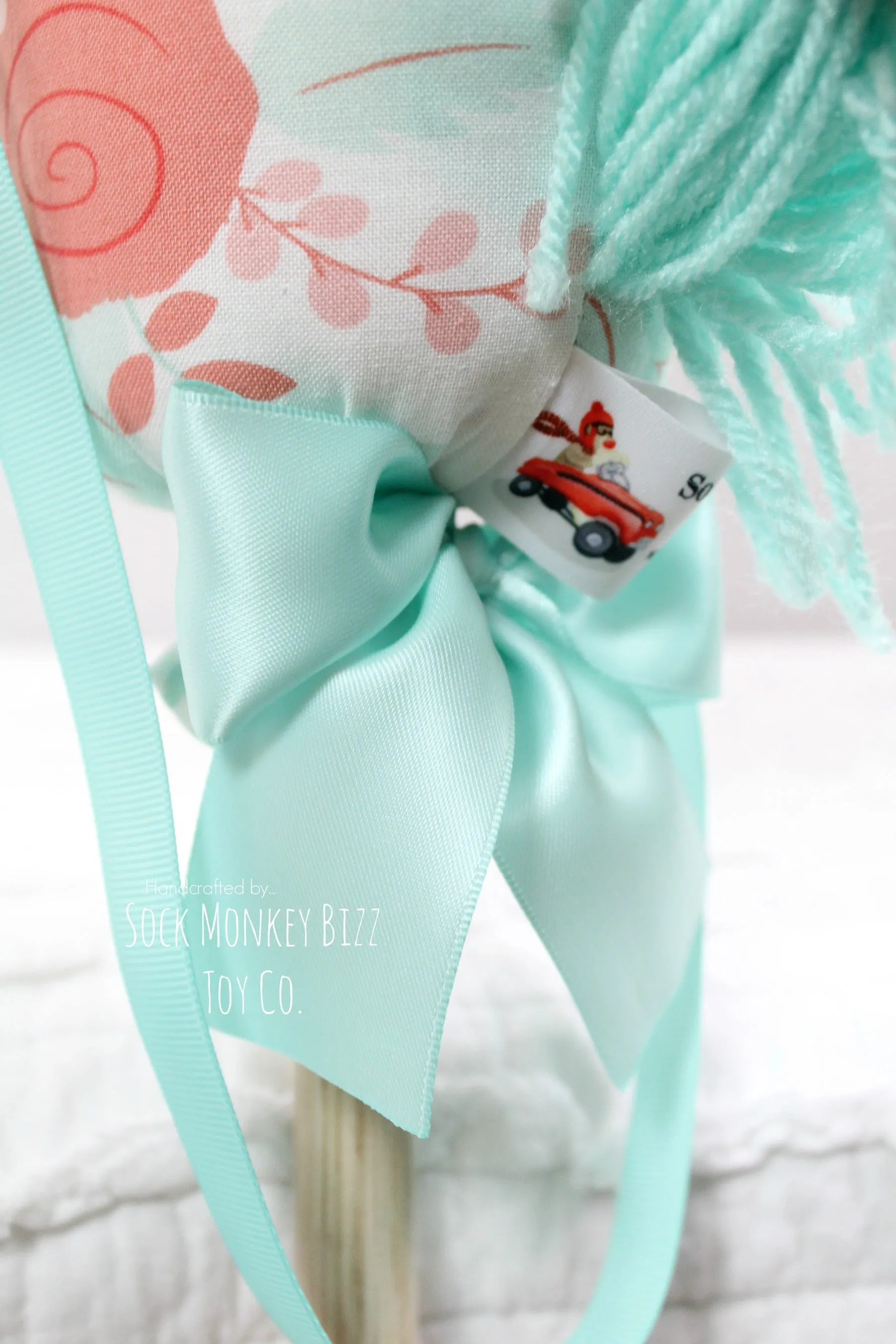 Stick Horse - Handcrafted Child's Toy Hobby Horse, Peach Aqua and Gold Floral