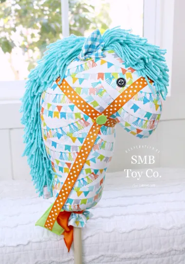 Stick Horse - Handcrafted Child's Toy - Step Right Up Circus Flags on White
