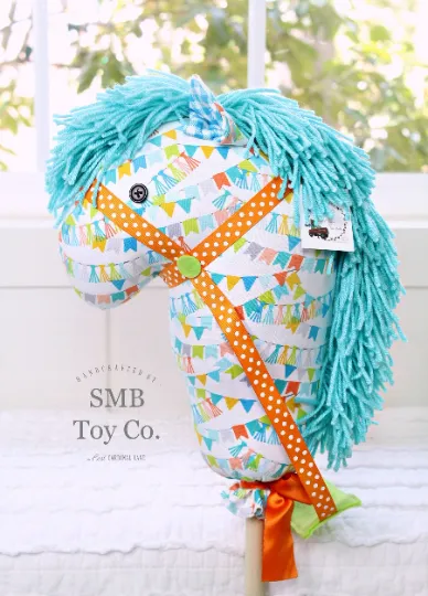 Stick Horse - Handcrafted Child's Toy - Step Right Up Circus Flags on White