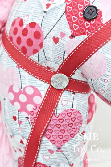 Stick Horse - Handcrafted Child's Toy - Valentine's Newsprint & Hearts