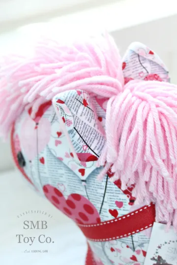 Stick Horse - Handcrafted Child's Toy - Valentine's Newsprint & Hearts