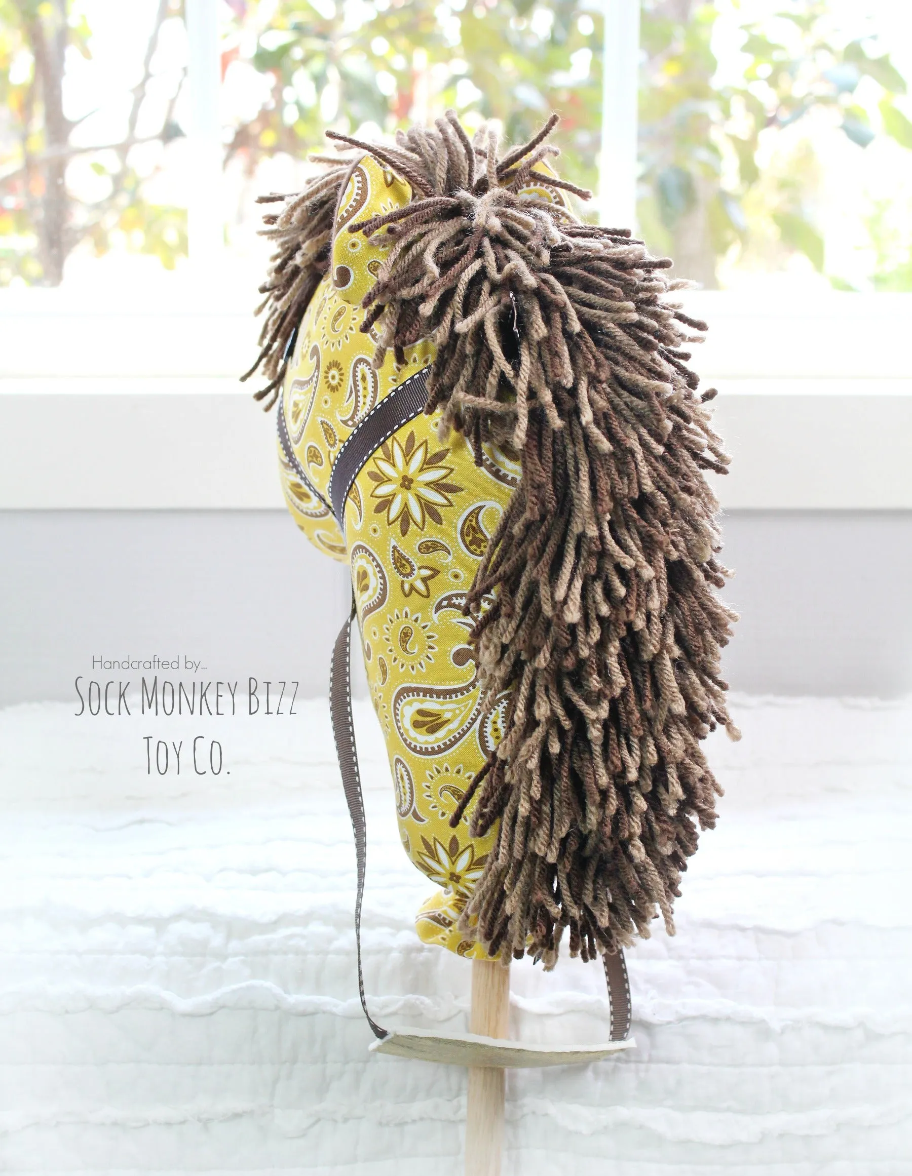 Stick Horse - Western Bandanna - Yellow and Brown - Handcrafted Hobby Horse Ride-On Toy