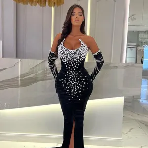 Strapless Sleeveless Drill Chain Maxi Bodycon Dress HT949