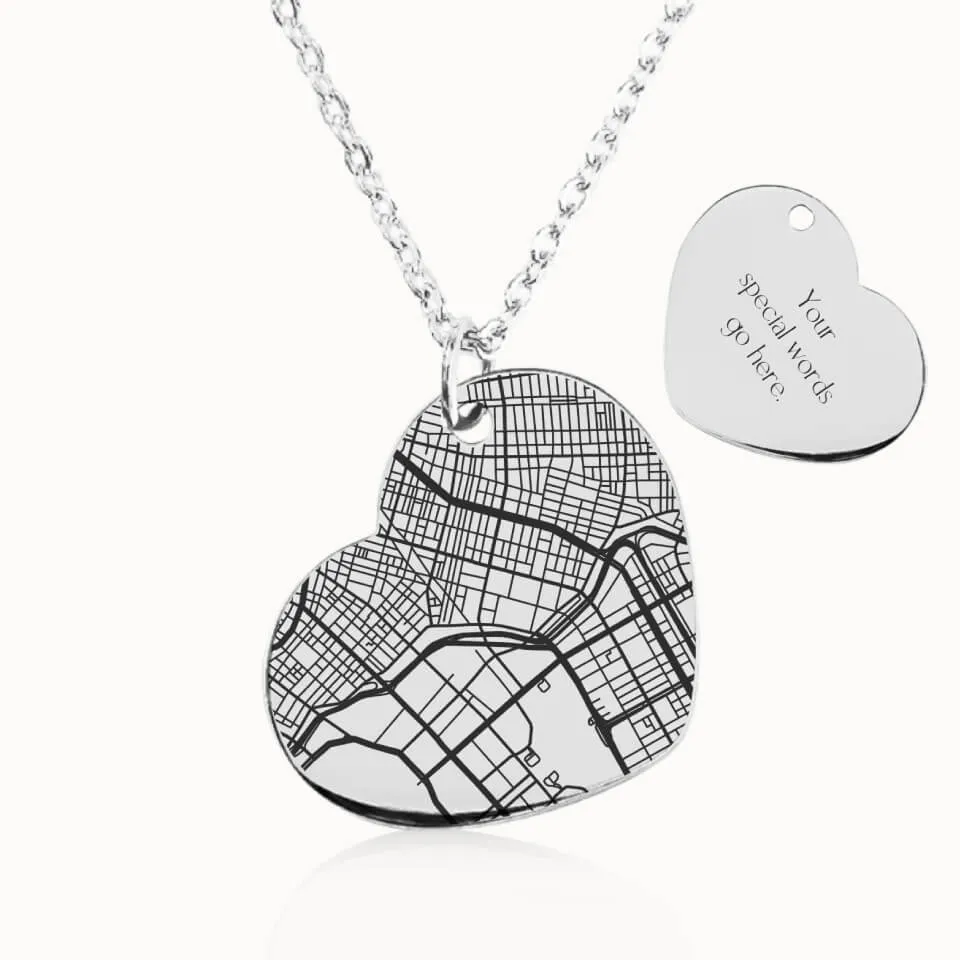 Street Map Heart Pendant on Fine Chain