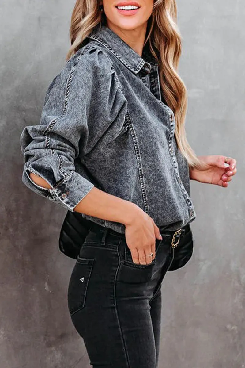 Street Solid Color Turndown Collar Outerwear