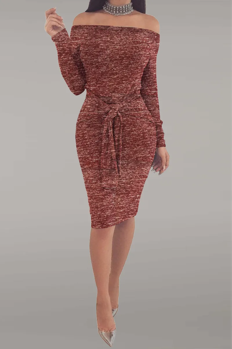 Street Solid Patchwork Off the Shoulder Pencil Skirt Dresses