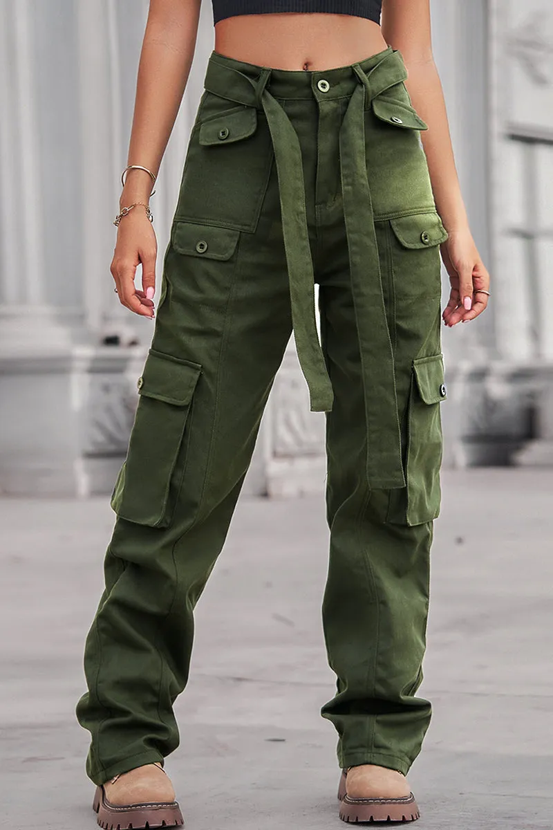 Street Solid Patchwork Pocket Loose Straight Patchwork Bottoms(4 Colors)