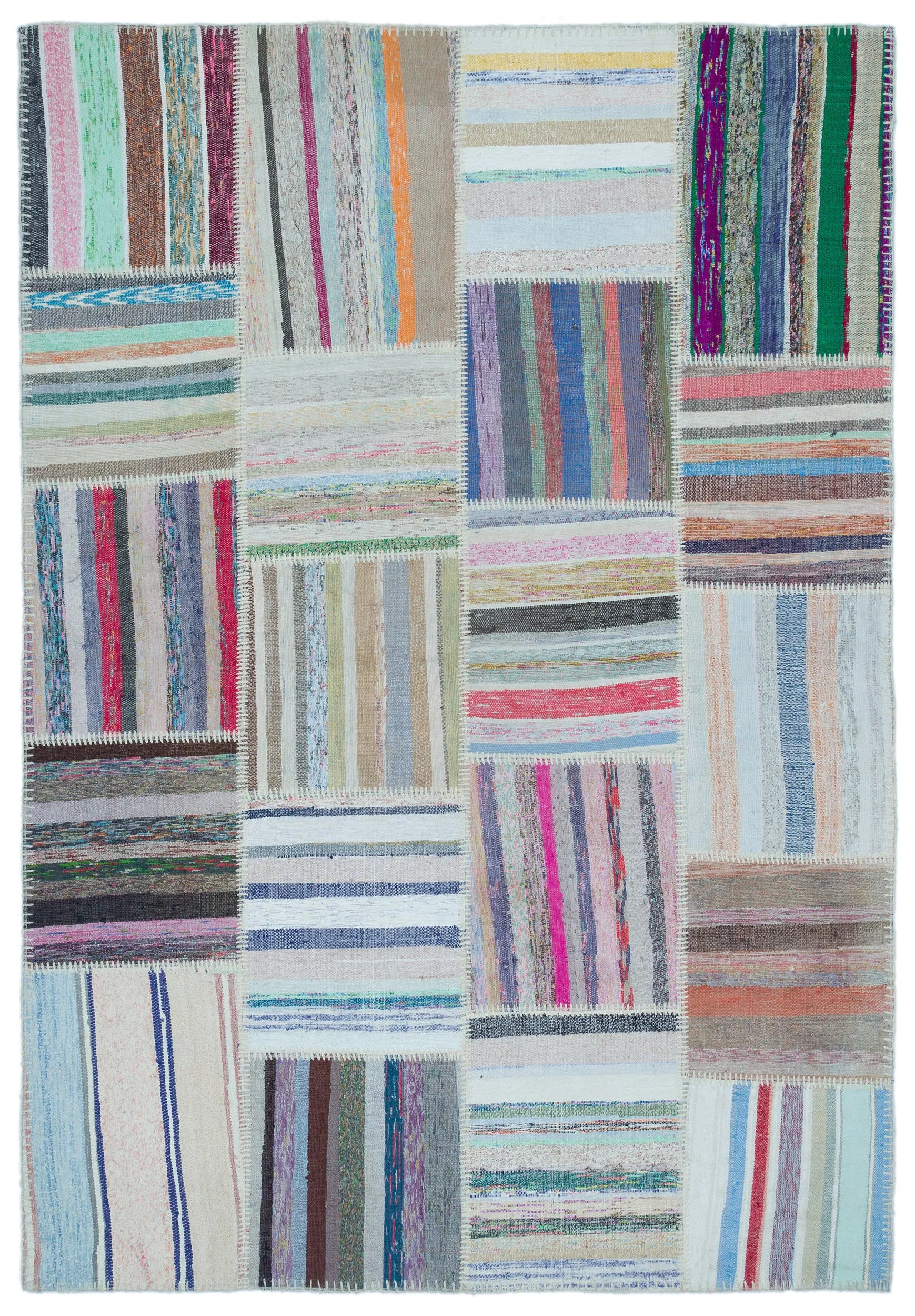 Striped Over Dyed Kilim Patchwork Unique Rug 5'3'' x 7'7'' ft 160 x 230 cm