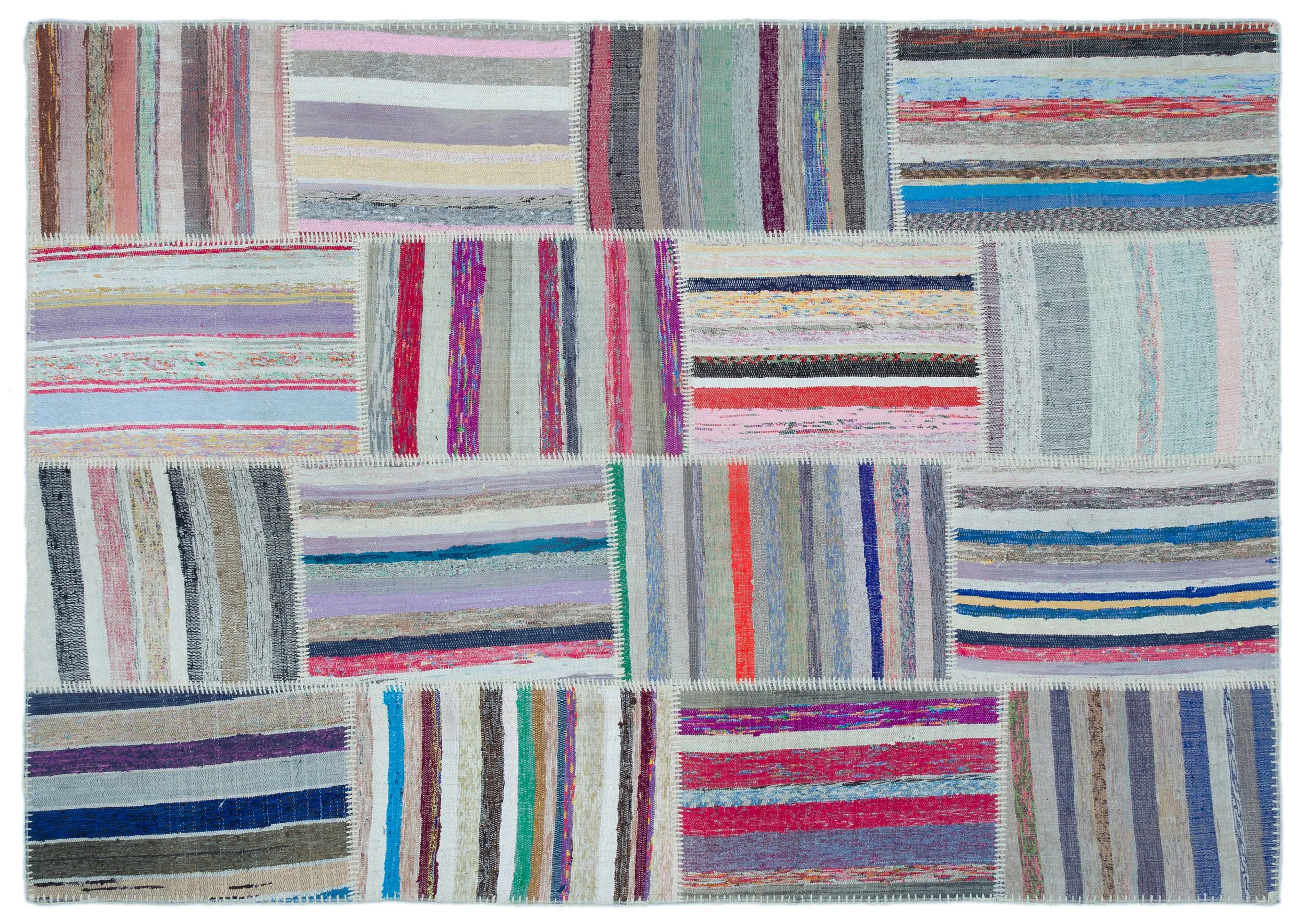 Striped Over Dyed Kilim Patchwork Unique Rug 5'3'' x 7'7'' ft 160 x 230 cm