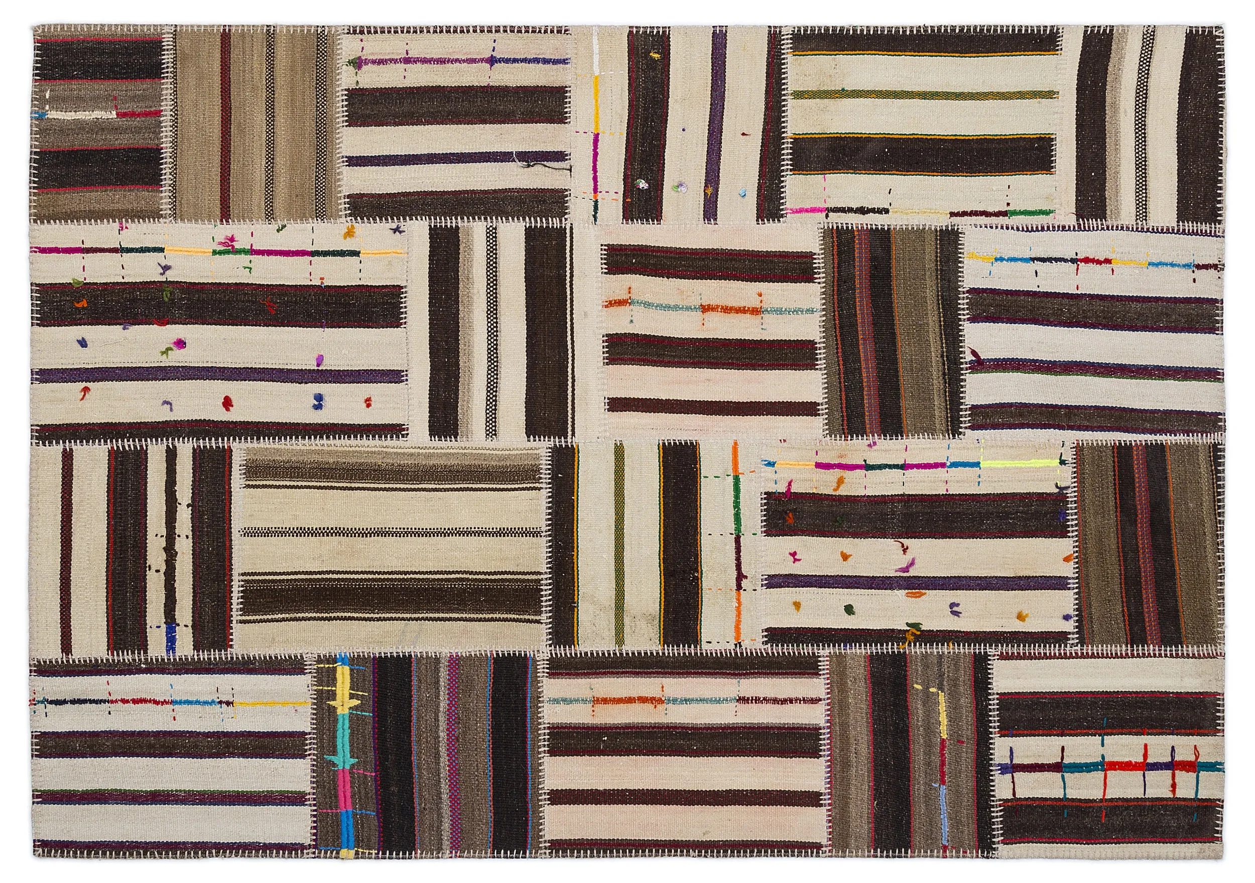 Striped Over Dyed Kilim Patchwork Unique Rug 5'3'' x 7'7'' ft 160 x 230 cm