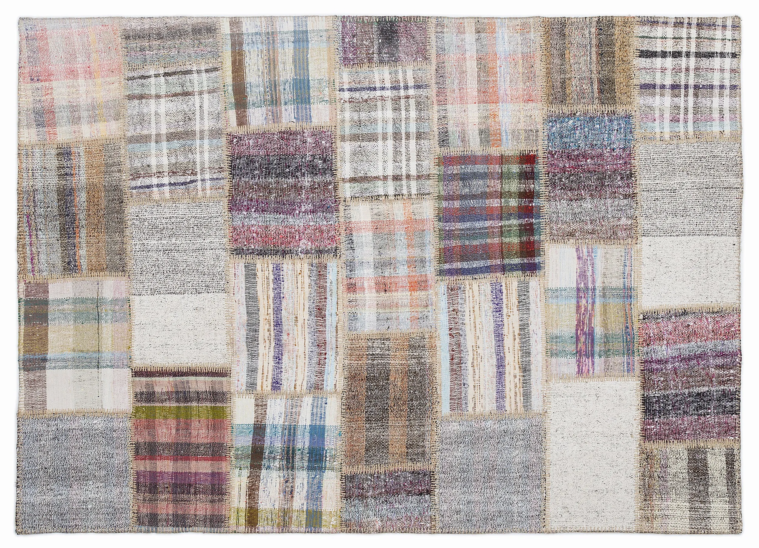 Striped Over Dyed Kilim Patchwork Unique Rug 5'3'' x 7'7'' ft 160 x 230 cm