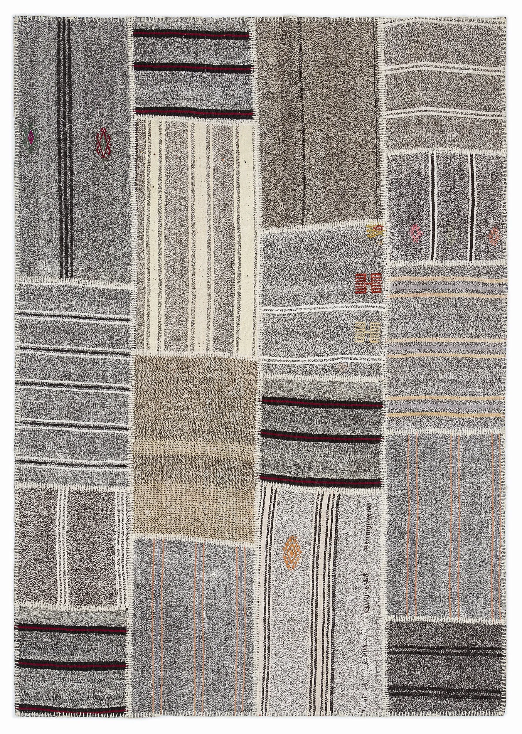 Striped Over Dyed Kilim Patchwork Unique Rug 5'3'' x 7'7'' ft 160 x 230 cm