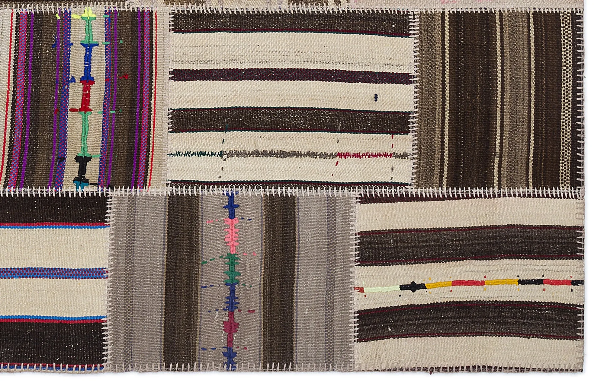 Striped Over Dyed Kilim Patchwork Unique Rug 5'3'' x 7'7'' ft 160 x 230 cm
