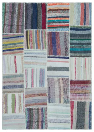 Striped Over Dyed Kilim Patchwork Unique Rug 5'3'' x 7'7'' ft 160 x 230 cm