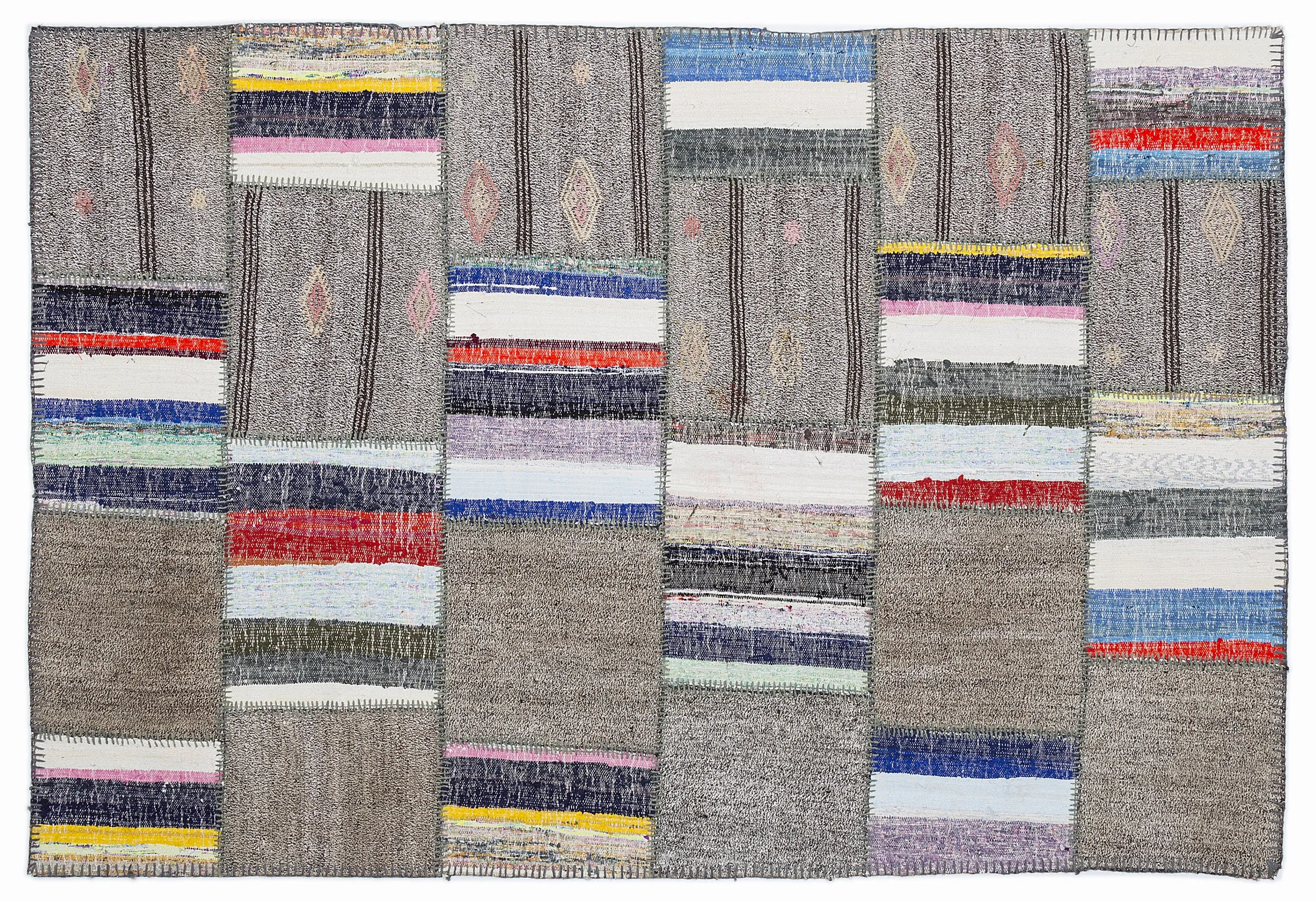 Striped Over Dyed Kilim Patchwork Unique Rug 5'3'' x 7'7'' ft 160 x 230 cm
