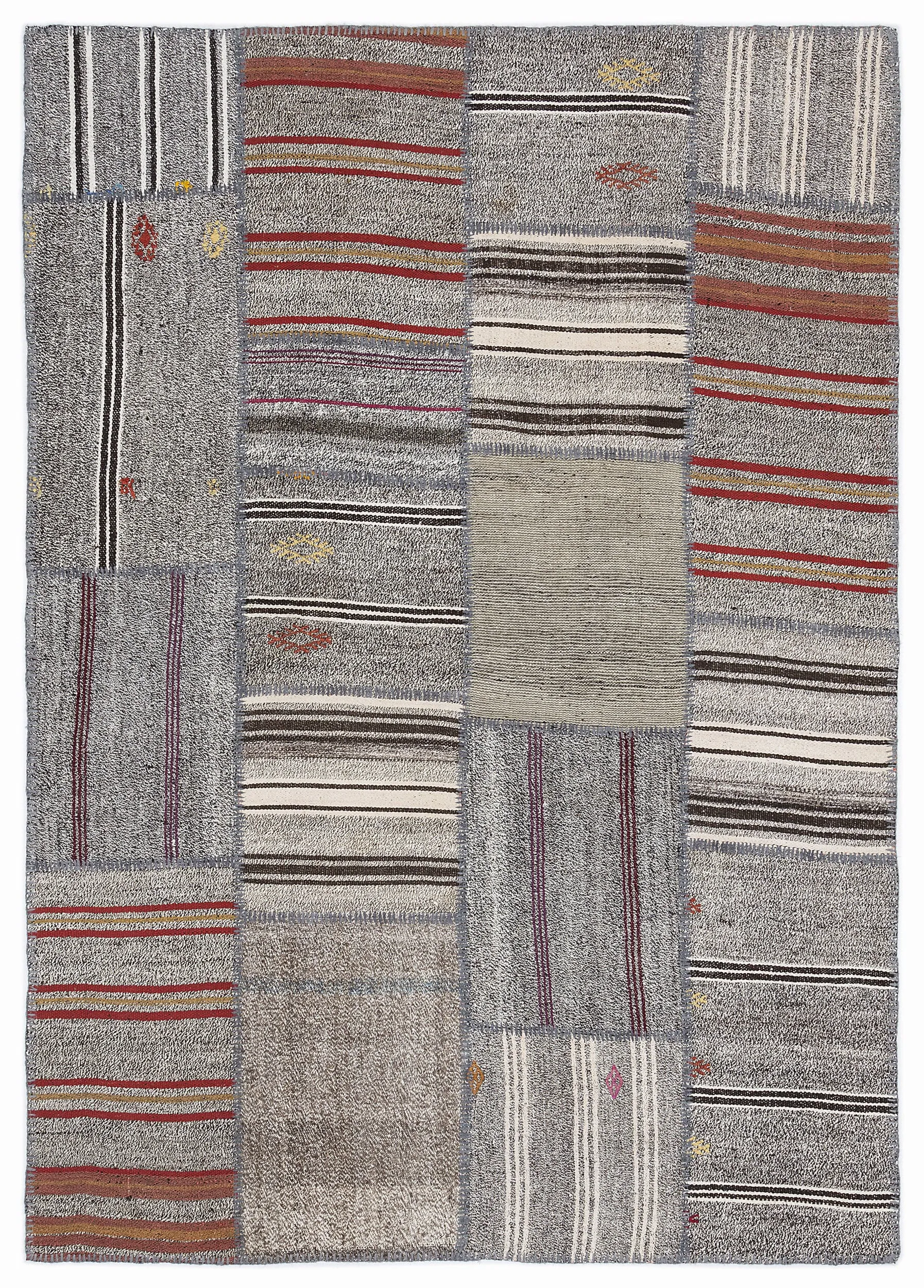 Striped Over Dyed Kilim Patchwork Unique Rug 5'3'' x 7'7'' ft 160 x 230 cm