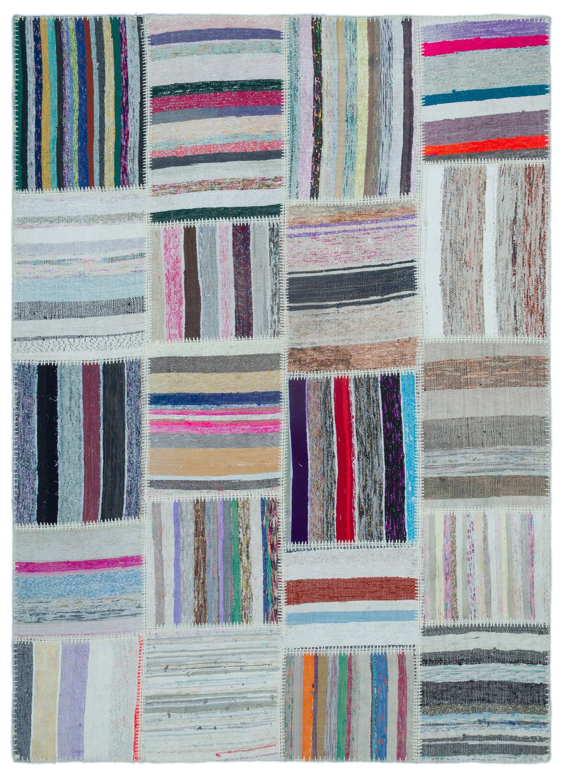 Striped Over Dyed Kilim Patchwork Unique Rug 5'3'' x 7'7'' ft 160 x 230 cm