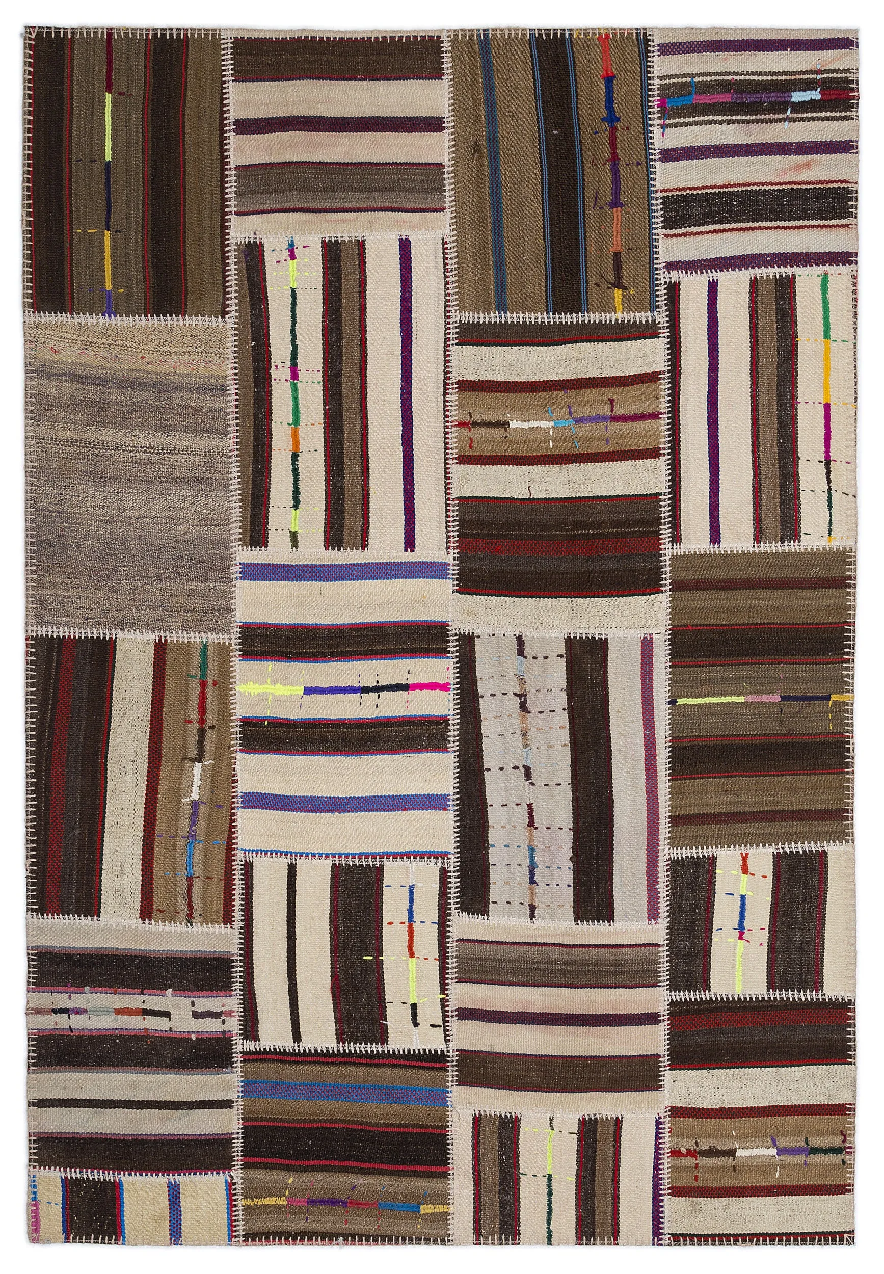 Striped Over Dyed Kilim Patchwork Unique Rug 5'3'' x 7'7'' ft 160 x 230 cm