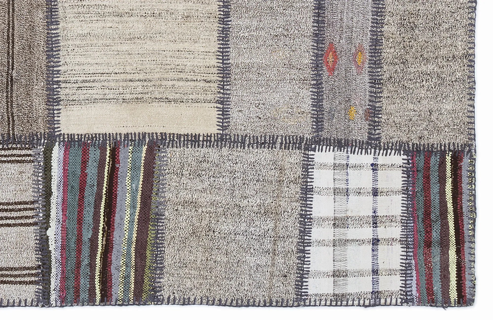 Striped Over Dyed Kilim Patchwork Unique Rug 5'3'' x 7'7'' ft 160 x 230 cm