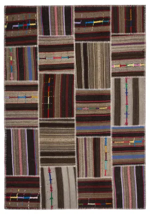 Striped Over Dyed Kilim Patchwork Unique Rug 5'3'' x 7'7'' ft 160 x 230 cm