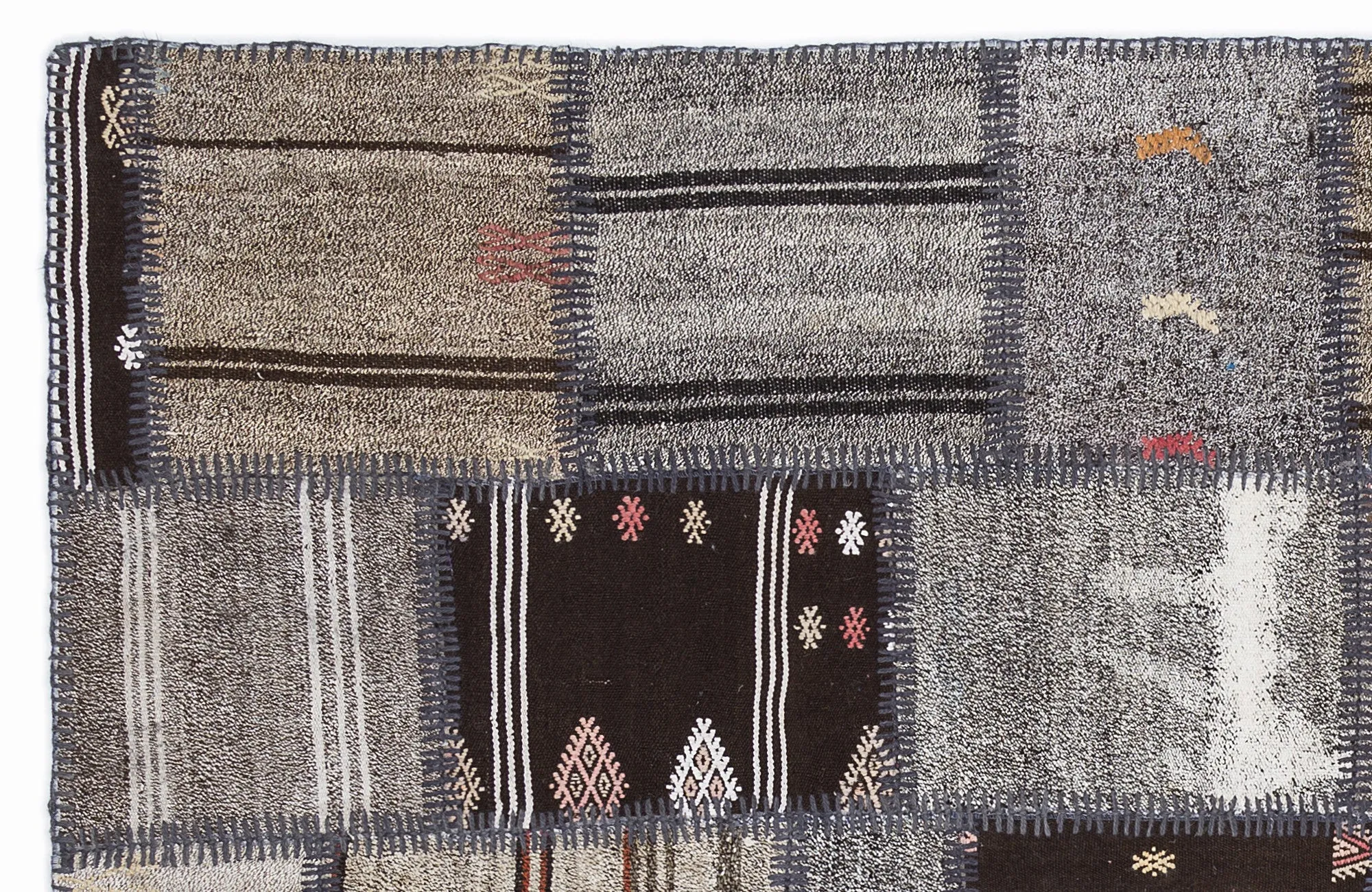 Striped Over Dyed Kilim Patchwork Unique Rug 5'3'' x 7'7'' ft 160 x 230 cm