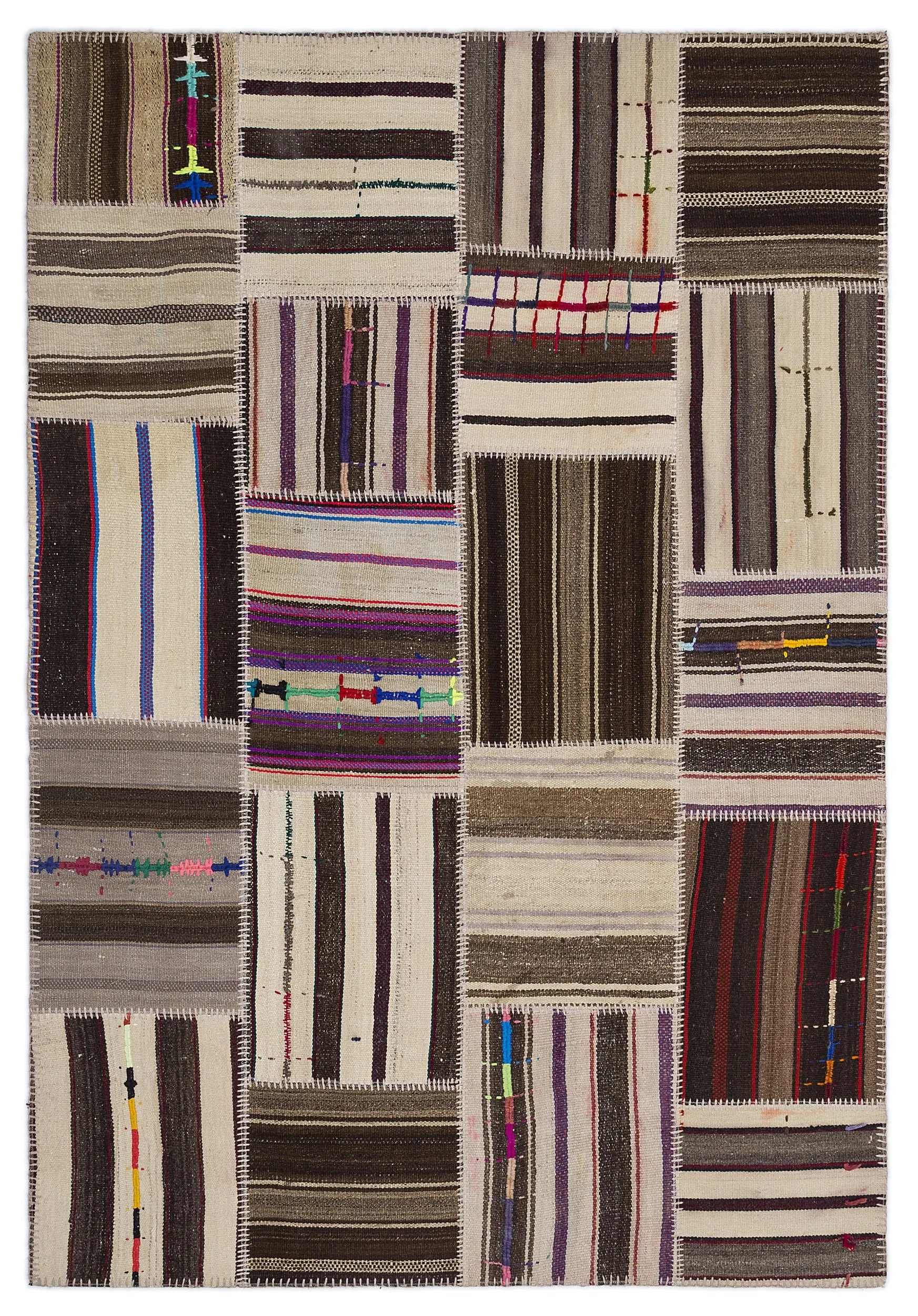 Striped Over Dyed Kilim Patchwork Unique Rug 5'3'' x 7'7'' ft 160 x 230 cm