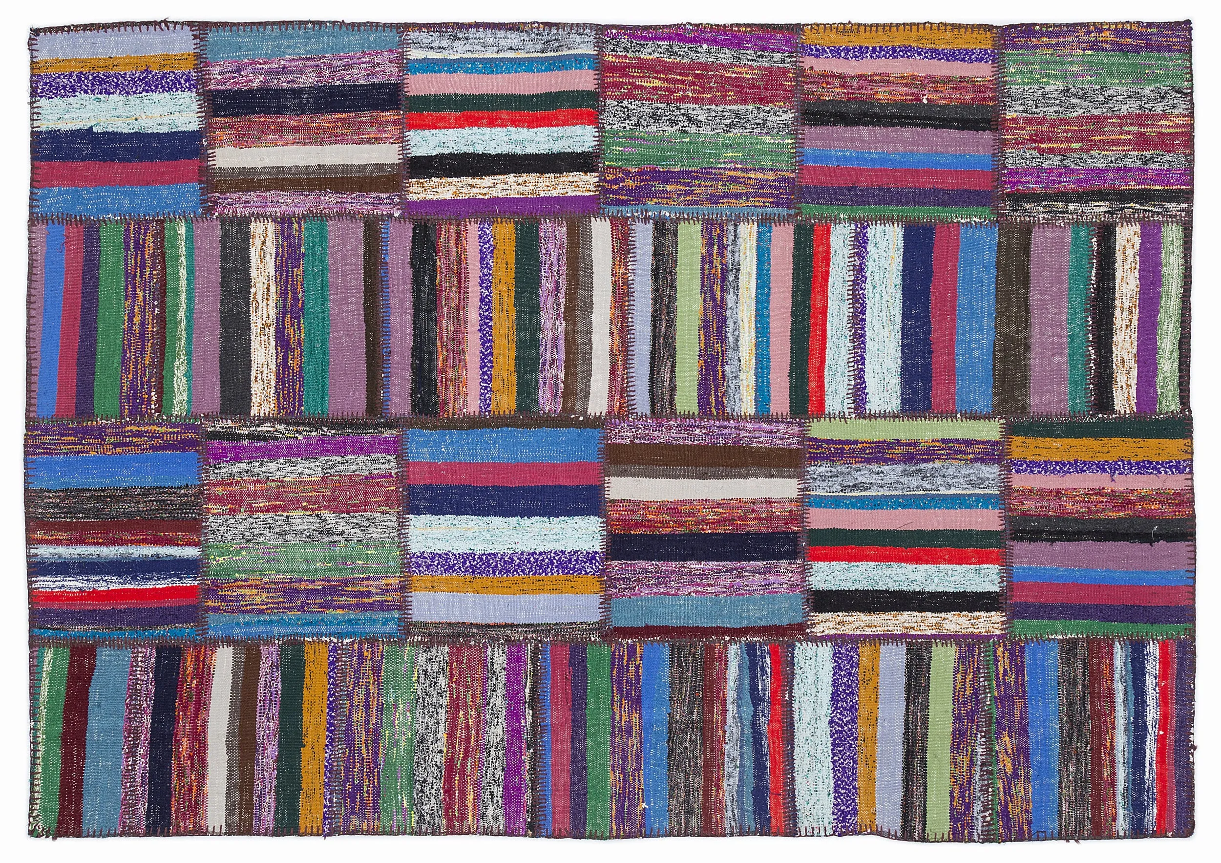 Striped Over Dyed Kilim Patchwork Unique Rug 5'3'' x 7'7'' ft 160 x 230 cm