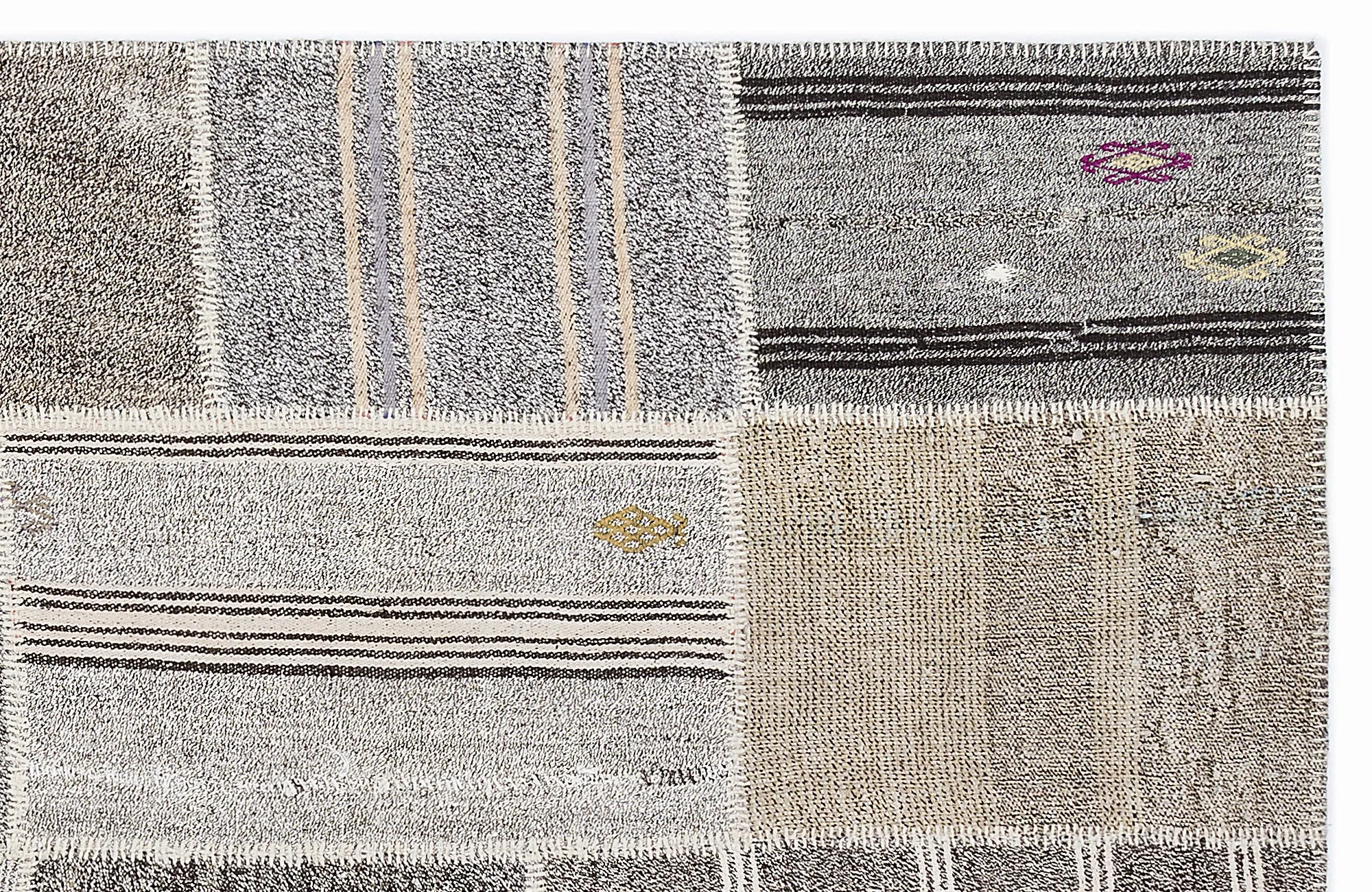 Striped Over Dyed Kilim Patchwork Unique Rug 5'3'' x 7'7'' ft 160 x 230 cm