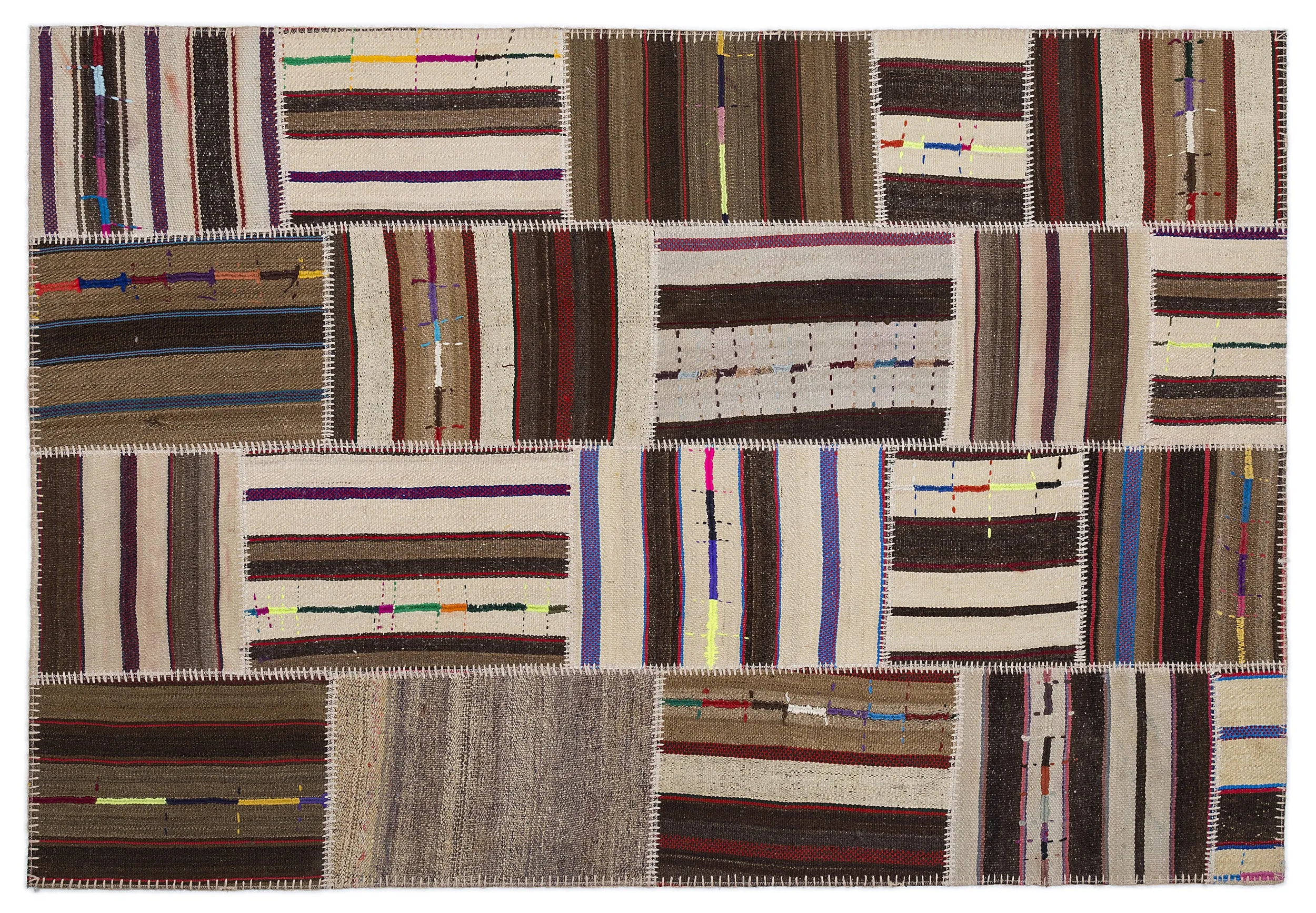 Striped Over Dyed Kilim Patchwork Unique Rug 5'3'' x 7'7'' ft 160 x 230 cm