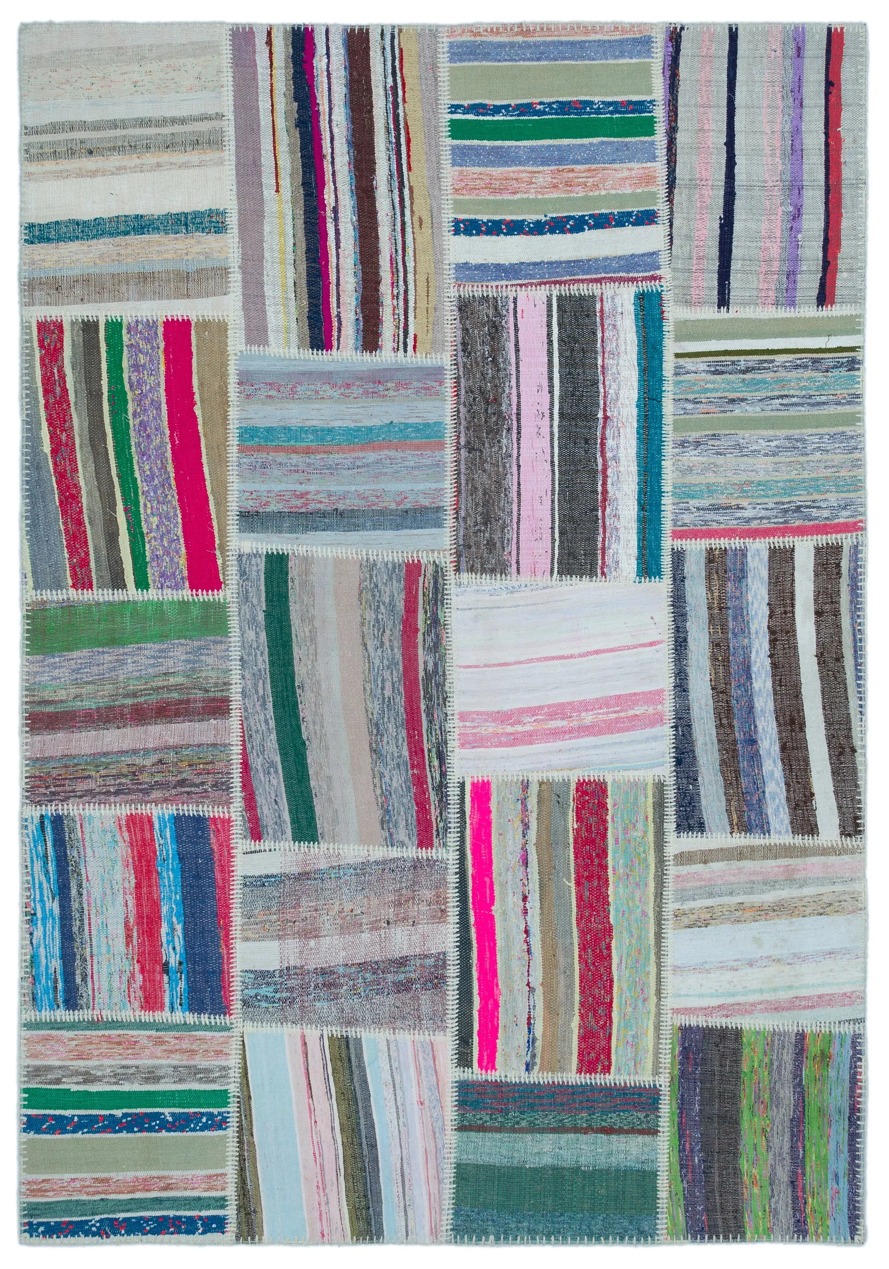 Striped Over Dyed Kilim Patchwork Unique Rug 5'3'' x 7'7'' ft 160 x 230 cm