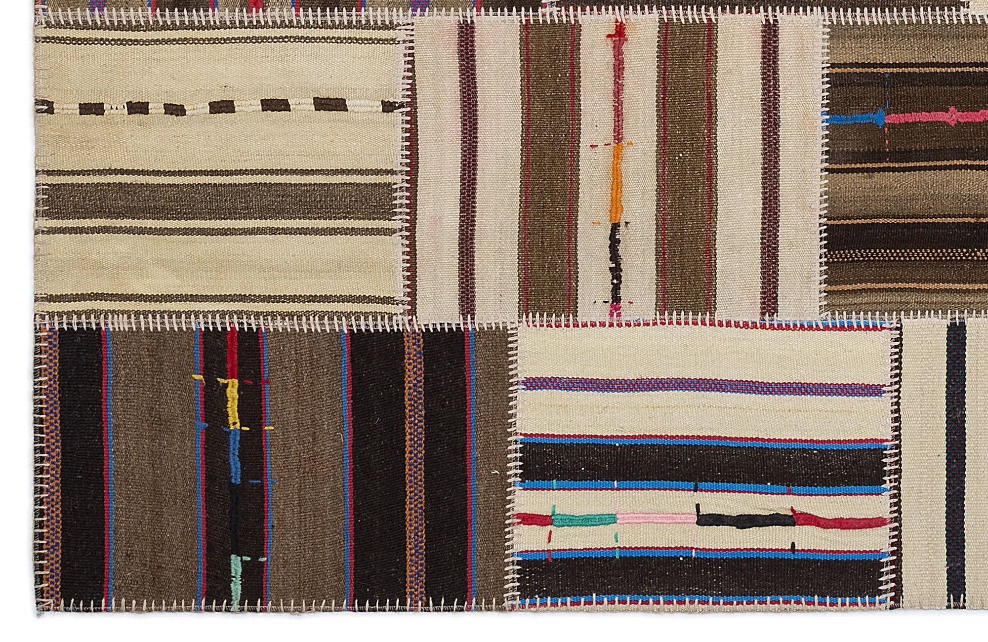 Striped Over Dyed Kilim Patchwork Unique Rug 5'3'' x 7'7'' ft 160 x 230 cm