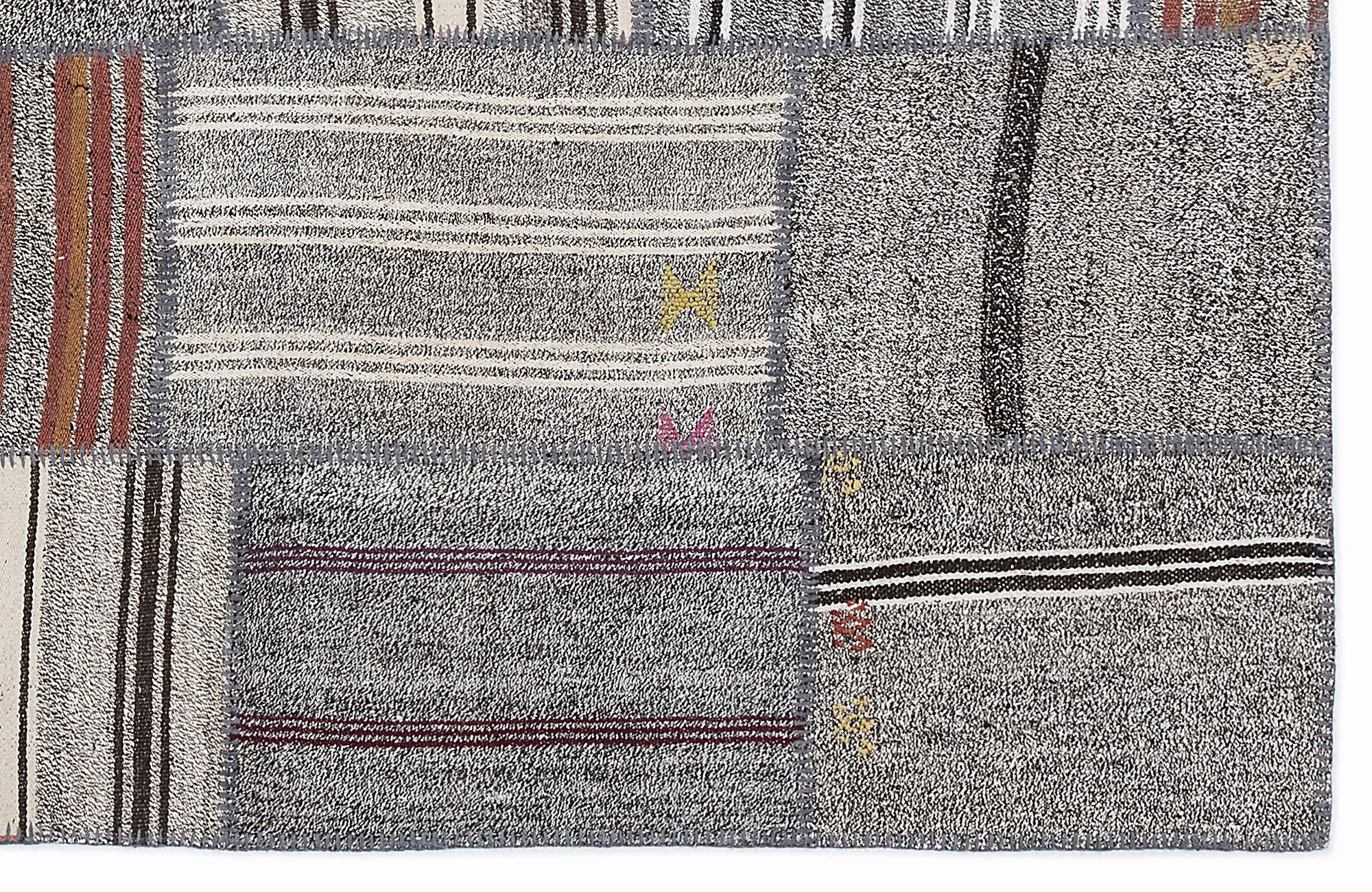 Striped Over Dyed Kilim Patchwork Unique Rug 5'3'' x 7'7'' ft 160 x 230 cm