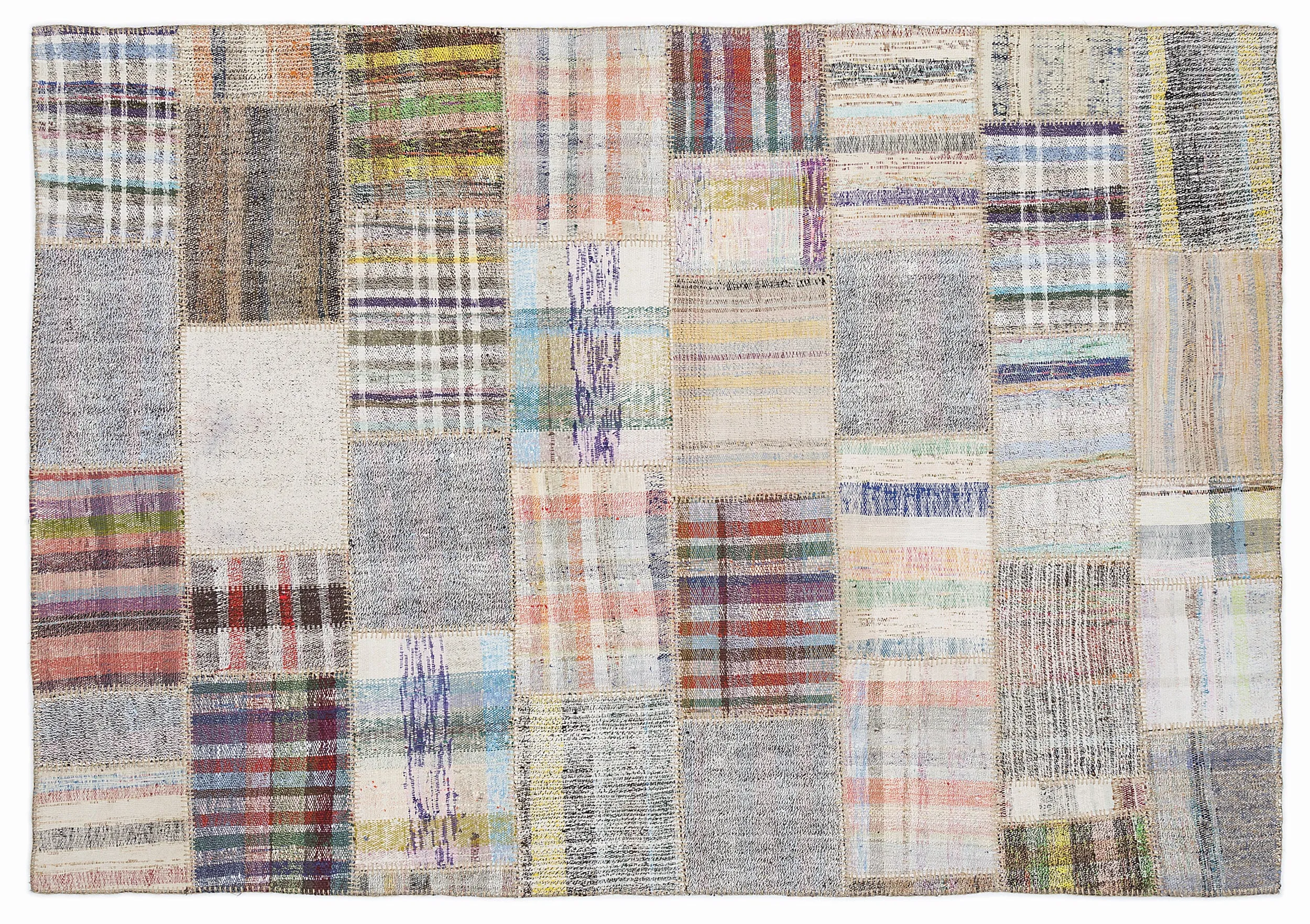 Striped Over Dyed Kilim Patchwork Unique Rug 5'3'' x 7'7'' ft 160 x 230 cm
