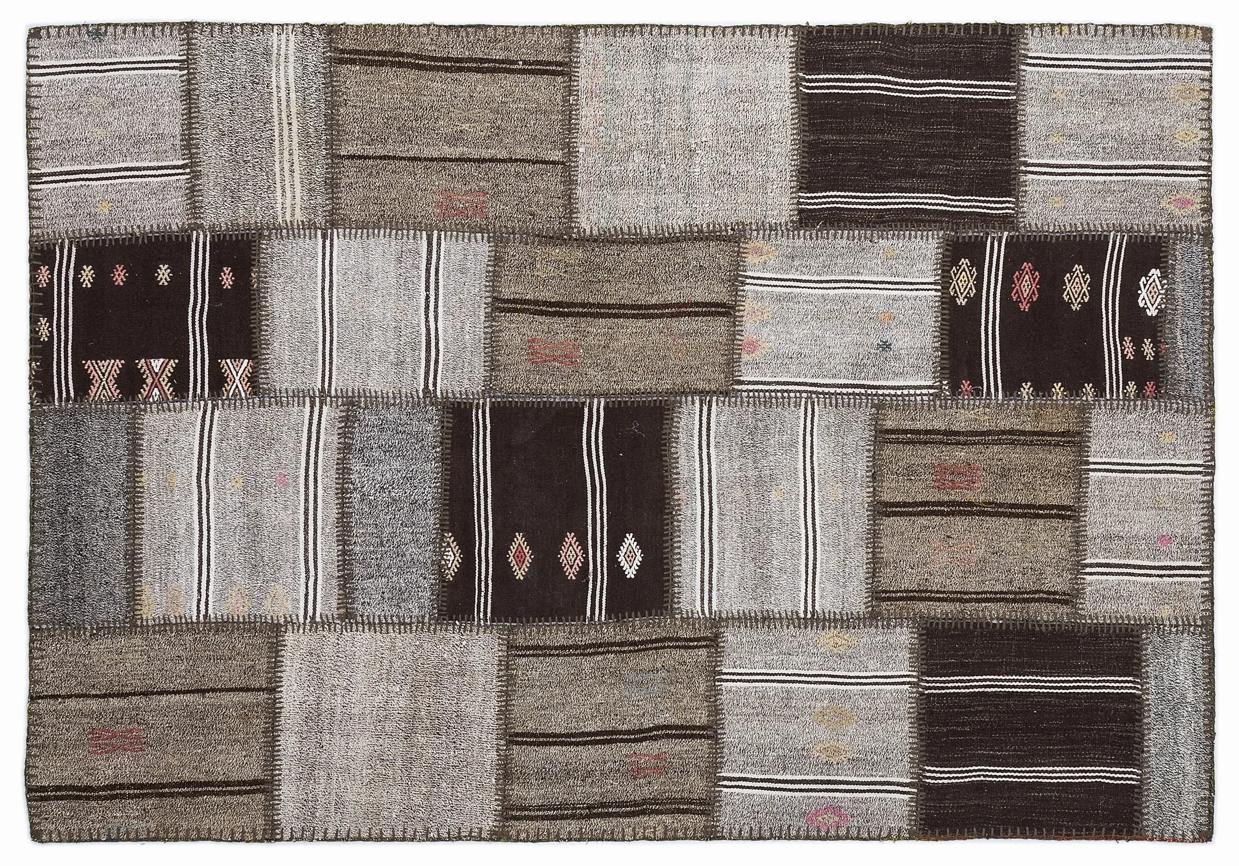 Striped Over Dyed Kilim Patchwork Unique Rug 5'3'' x 7'7'' ft 160 x 230 cm