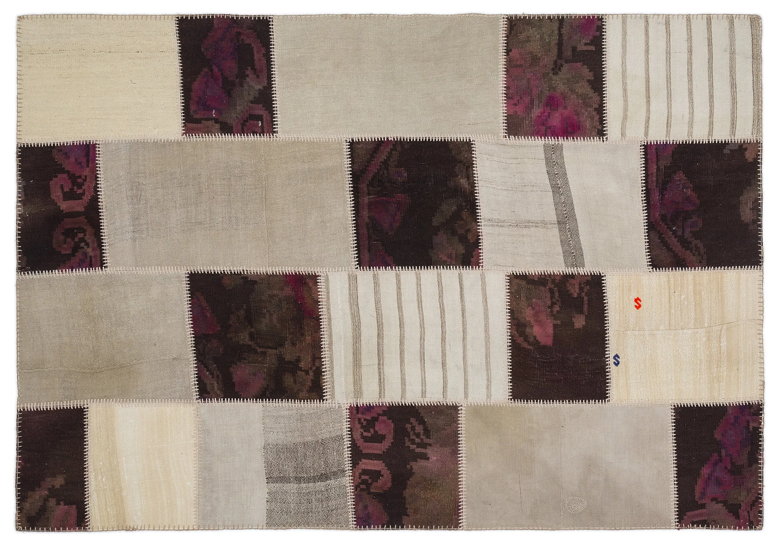 Striped Over Dyed Kilim Patchwork Unique Rug 5'3'' x 7'7'' ft 160 x 230 cm