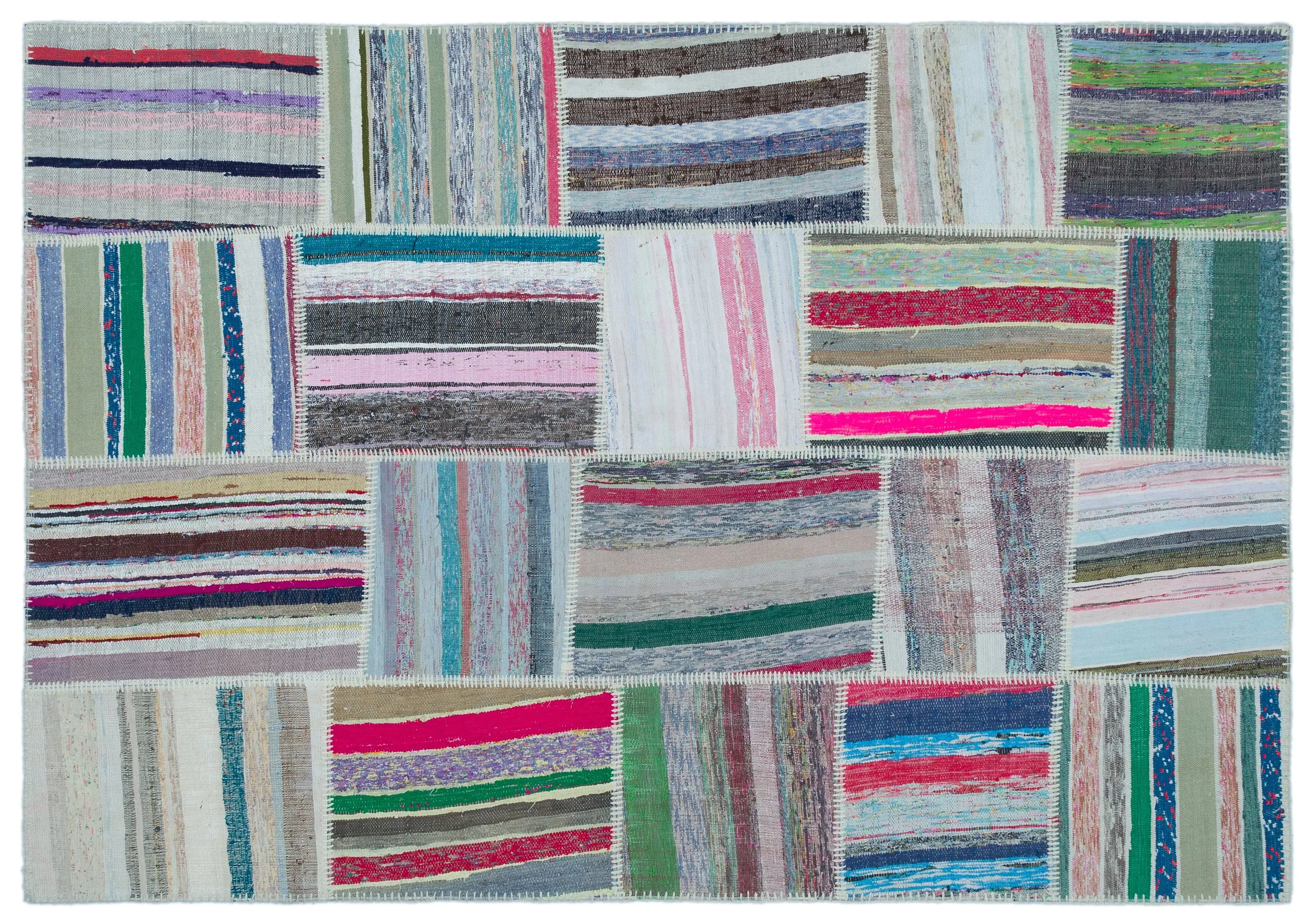 Striped Over Dyed Kilim Patchwork Unique Rug 5'3'' x 7'7'' ft 160 x 230 cm