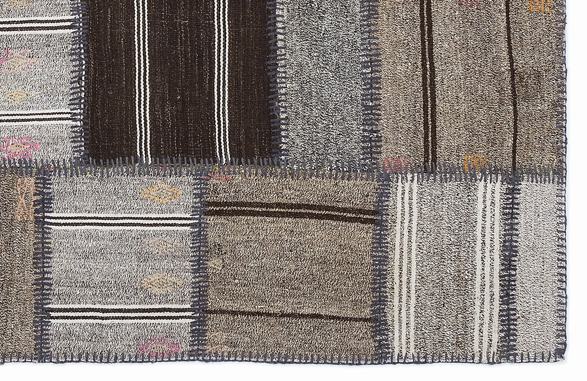 Striped Over Dyed Kilim Patchwork Unique Rug 5'3'' x 7'7'' ft 160 x 230 cm