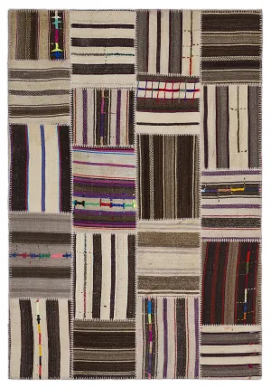 Striped Over Dyed Kilim Patchwork Unique Rug 5'3'' x 7'7'' ft 160 x 230 cm