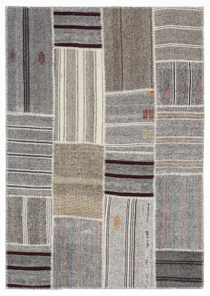 Striped Over Dyed Kilim Patchwork Unique Rug 5'3'' x 7'7'' ft 160 x 230 cm