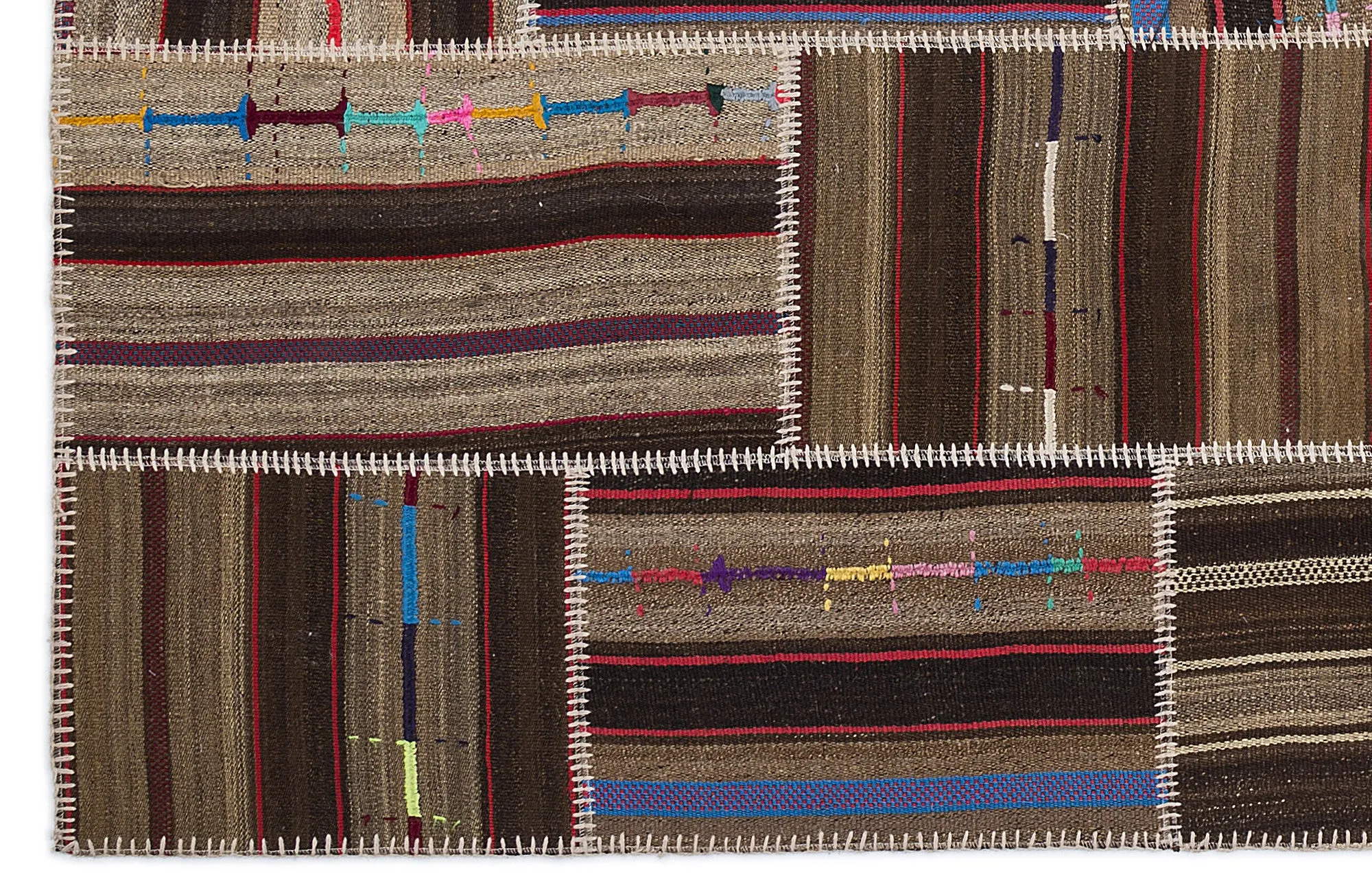 Striped Over Dyed Kilim Patchwork Unique Rug 5'3'' x 7'7'' ft 160 x 230 cm
