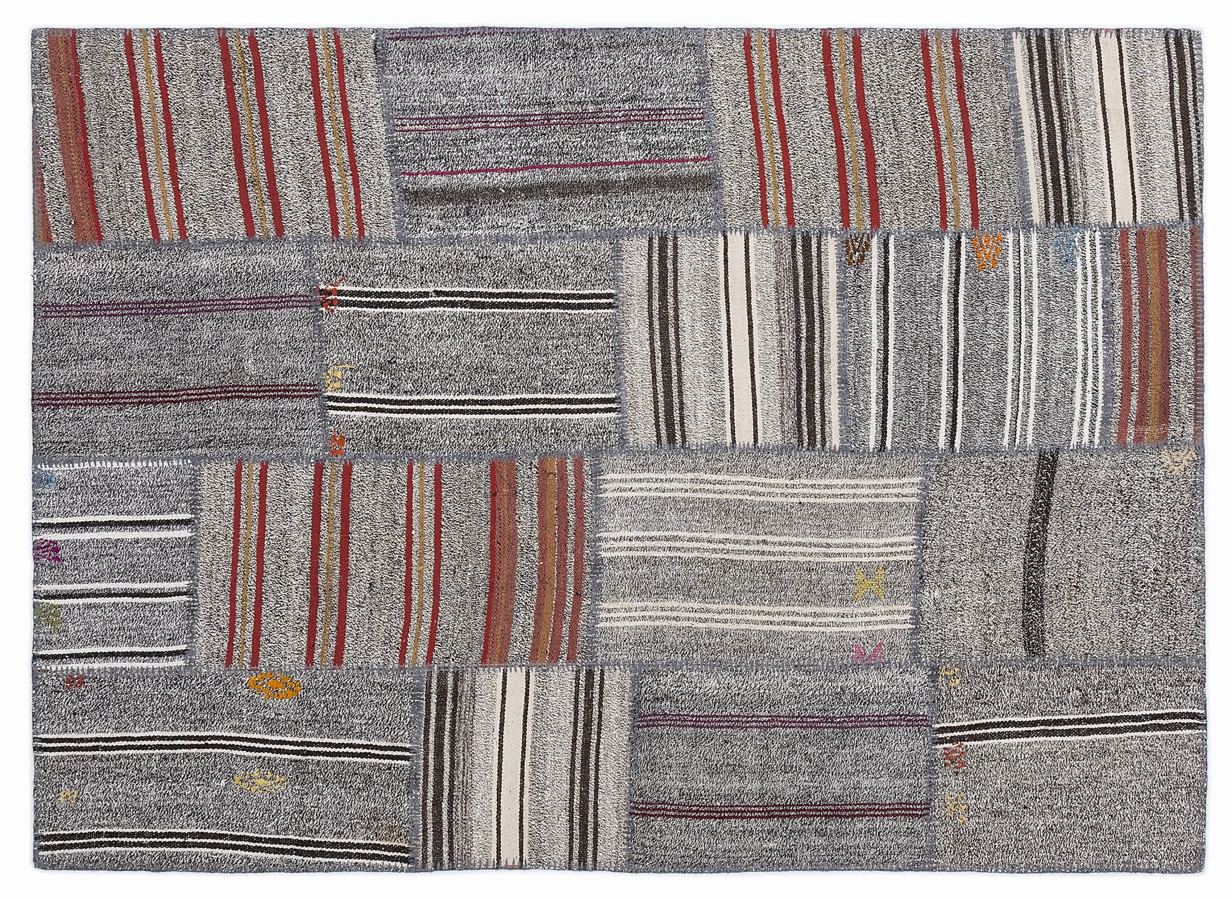 Striped Over Dyed Kilim Patchwork Unique Rug 5'3'' x 7'7'' ft 160 x 230 cm