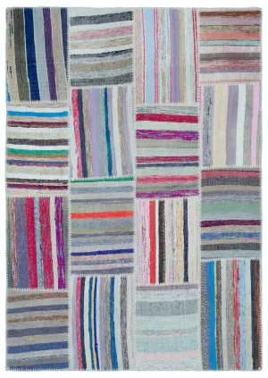 Striped Over Dyed Kilim Patchwork Unique Rug 5'3'' x 7'7'' ft 160 x 230 cm