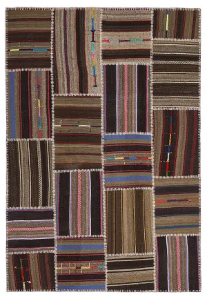 Striped Over Dyed Kilim Patchwork Unique Rug 5'3'' x 7'7'' ft 160 x 230 cm