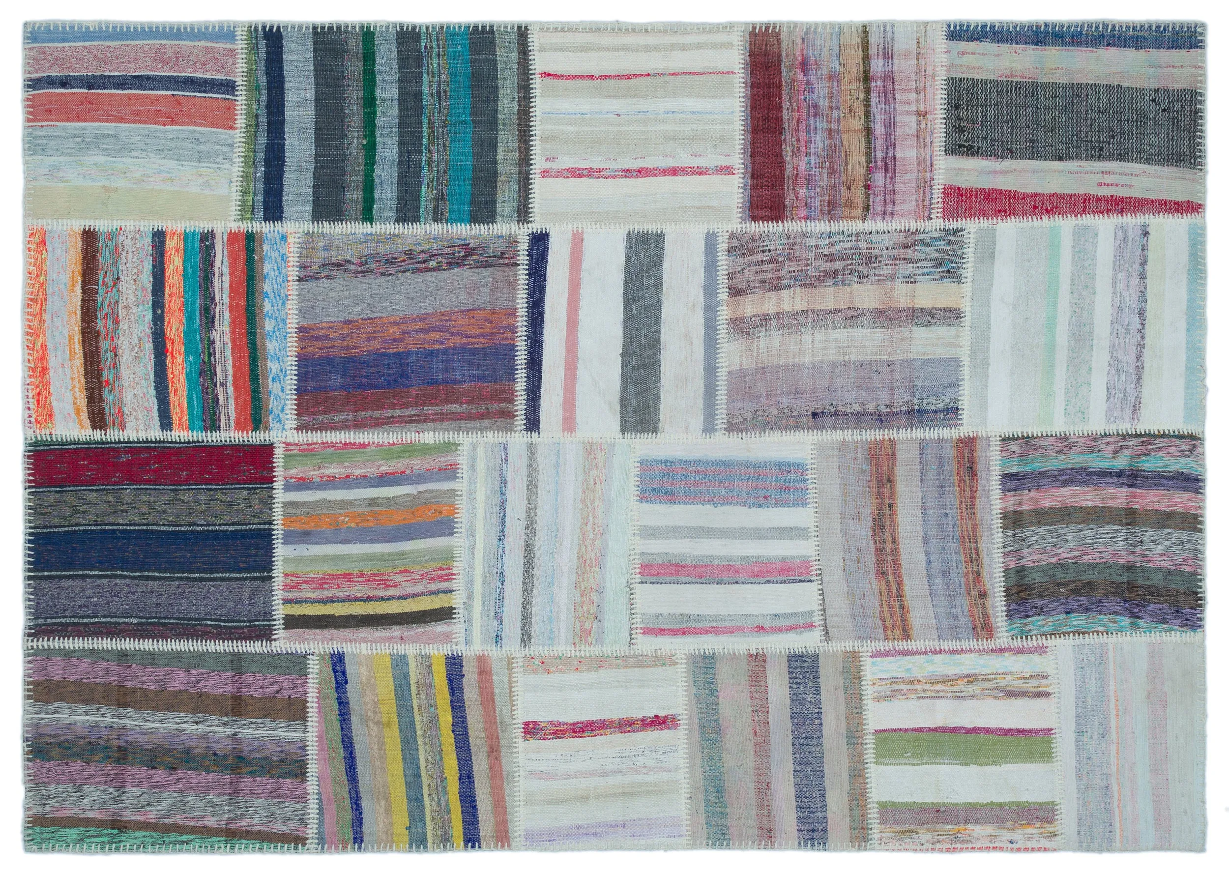 Striped Over Dyed Kilim Patchwork Unique Rug 5'3'' x 7'7'' ft 160 x 230 cm