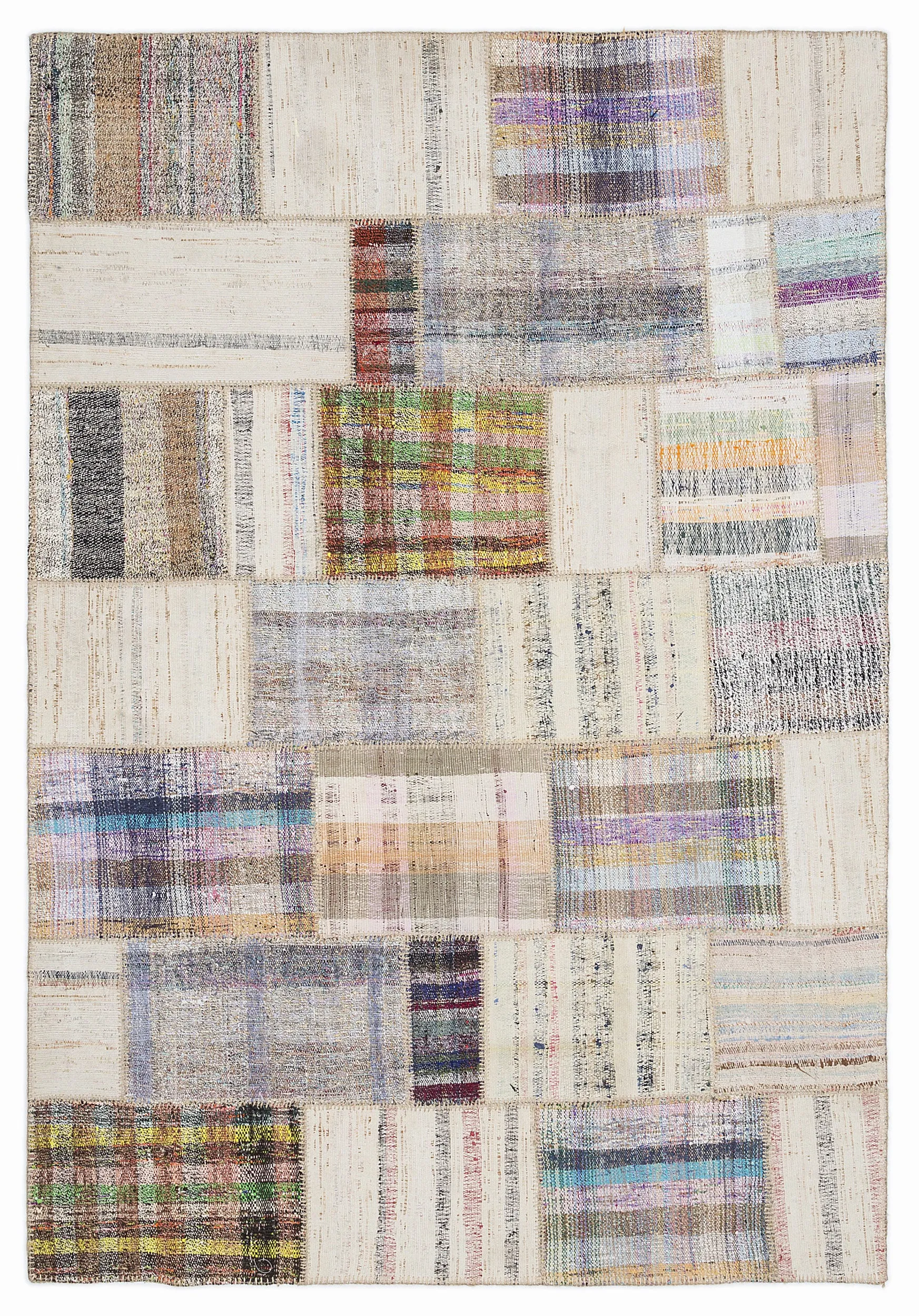 Striped Over Dyed Kilim Patchwork Unique Rug 5'3'' x 7'7'' ft 160 x 230 cm