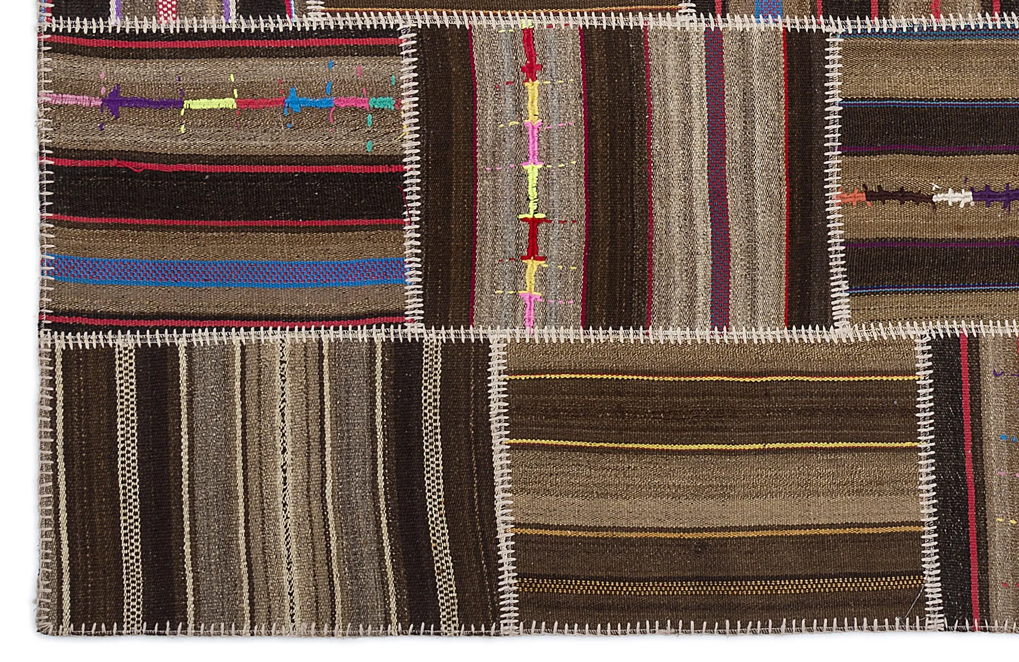 Striped Over Dyed Kilim Patchwork Unique Rug 5'3'' x 7'7'' ft 160 x 230 cm