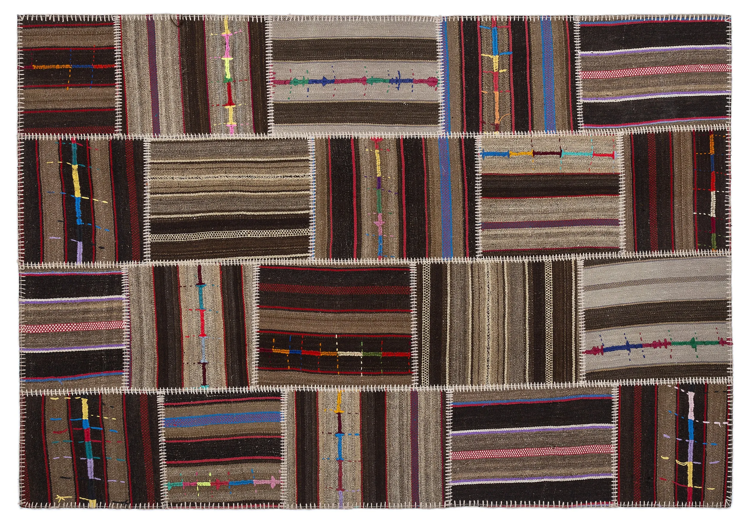 Striped Over Dyed Kilim Patchwork Unique Rug 5'3'' x 7'7'' ft 160 x 230 cm
